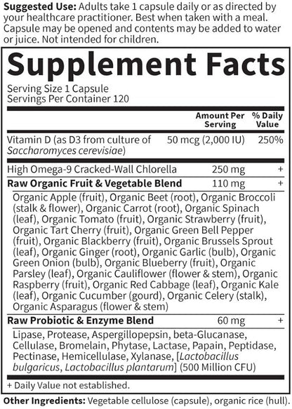 Garden Of Life D3 - Vitamin Code Whole Food Raw D3 Vitamin Supplement, 2000 Iu, Dairy and Gluten Free, Vegetarian, 120 Capsules D3 with Organic Green Cracked Wall Chlorella Plus Probiotics