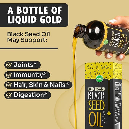 MAJU's Black Seed Oil 16oz: 3X Thymoquinone, Cold Pressed, 100% Turkish Black Cumin Nigella Sativa Seed Oil (Better Than Organic), Non-GMO, 100% Liquid Pure Blackseed Oil, Glass Bottle
