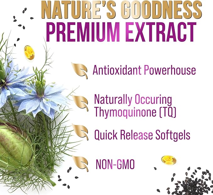Black Seed Oil 1000mg - Premium Extra Strength Nigella Sativa Blackseed Oil - Black Cumin Seed Oil Skin, Digestive Health & Immune Support - Non-GMO Antioxidant, Gluten Free Supplement - 120 Softgels