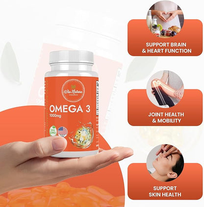 Omega 3 | 1000mg | Fish Oil | Fatty acids | EPA & DHA | Non-GMO | 60 Softgels