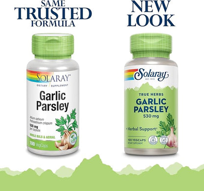 SOLARAY Garlic Bulb & Parsley Leaf 530mg | Healthy Cardiovascular and Immune System Function Support | Non-GMO, Vegan & Lab Verified | 100 VegCaps