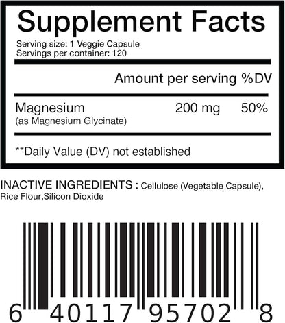 Balancebreens Magnesium Bisglycinate 200mg, High Absorption Chelated, 120 Vegan Capsules - Supports Heart Health, Muscle Cramps, Bone Health & Positive Mood