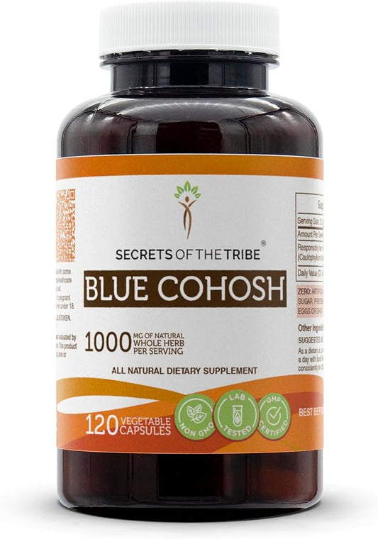 Secrets of the Tribe Blue Cohosh 120 Capsules, Made with Vegetable Capsules and Responsibly farmed Blue Cohosh (Caulophyllum Thalictroides) Dried Root (120 Capsules)