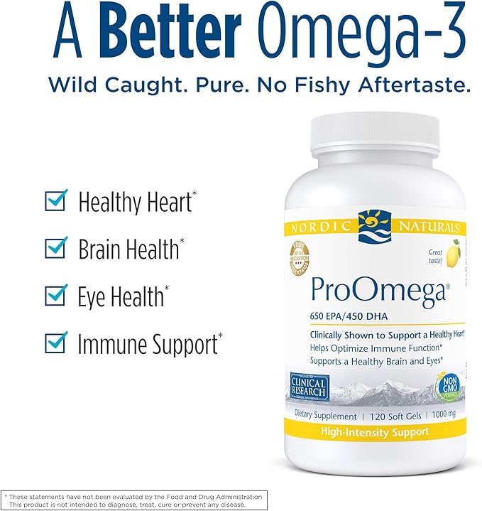 Nordic Naturals ProOmega, Lemon Flavor - 120 Soft Gels - 1280 mg Omega-3 - High Potency Fish Oil with EPA & DHA - Promotes Brain, Eye, Heart, & Immune Health - Non-GMO - 60 Servings