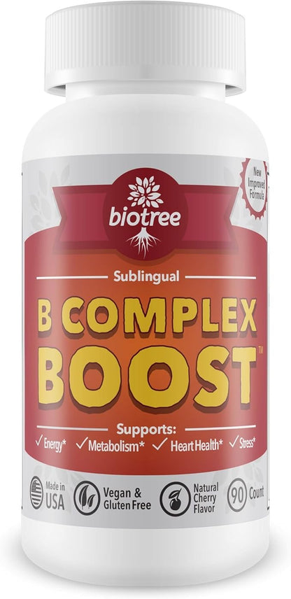 Vitamin B12 Sublingual B Complex Energy Pill B12 Methylcobalamin B6 Biotin & Folic Acid Natural Energy Supports Metabolism Heart Health & Stress Great Tasting Cherry Flavor! 100% Caffeine Free -
