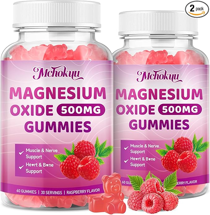 Magnesium Oxide Gummies 500mg, Sugar Free Chewable Magnesium Oxide Supplement for Adults & Kids, Nerve Support & Energy Boost, Non-GMO, Raspberry Flavor, 120 Count