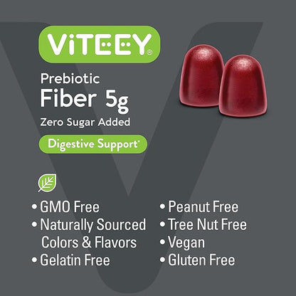 Prebiotic Fiber Gummies for Adults, 5g - Zero Sugar Added - Fiber Supplement Gummies for Digestive Health Regularity & Natural Weight Support - Vegan, Gelatin Free - Chewable Fruit Flavored Gummy