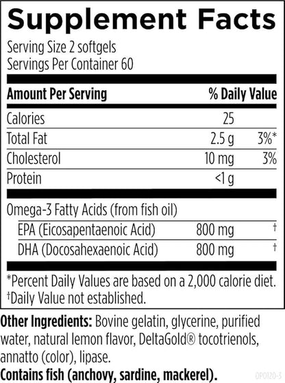 Designs for Health OmegAvail Hi-Po - TG (Triglyceride) Omega-3 Fish Oil Supplement, 1600mg EPA/DHA per Serving with Lemon + Vitamin E to Minimize Fishy Taste (120 Softgels)