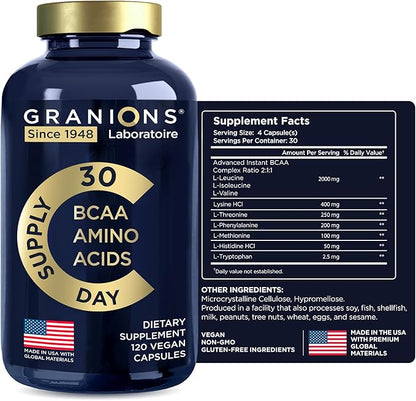 Essential Amino Acids Supplement for Men & Women - All 9 BCAAs EAA Supplements Formula - Leucine Amino Acid, Lysine, Tryptophan, Advanced Amino Energy & Muscle Recovery - 120 Vegan BCAA Capsules