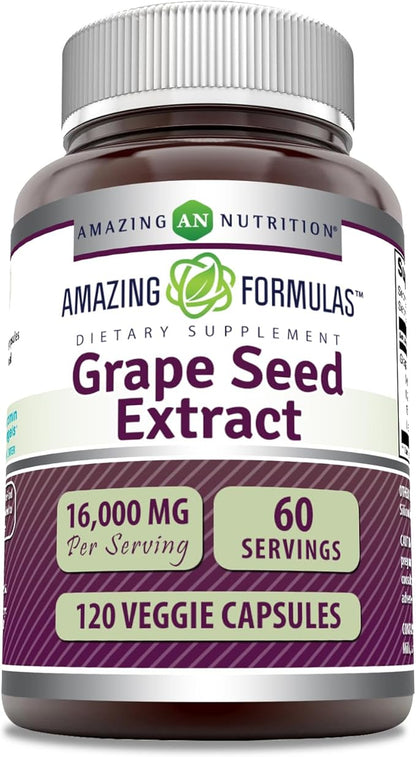 Amazing Formulas Grapeseed Extract 16000mg Per Serving Veggie Capsules Supplement | 20:1 Extract | Non-GMO | Gluten Free | Made in USA (120 Count)