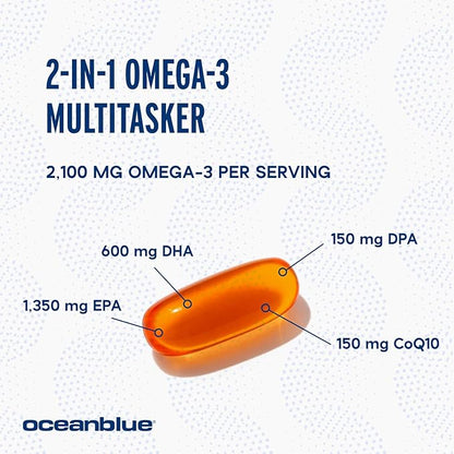 Oceanblue Professional Omega-3 2100 with CoQ10 – 90 ct – Triple Strength Fish Oil Supplement with High-Potency EPA and DHA, and CoQ10 – Orange Flavor (30 Servings)