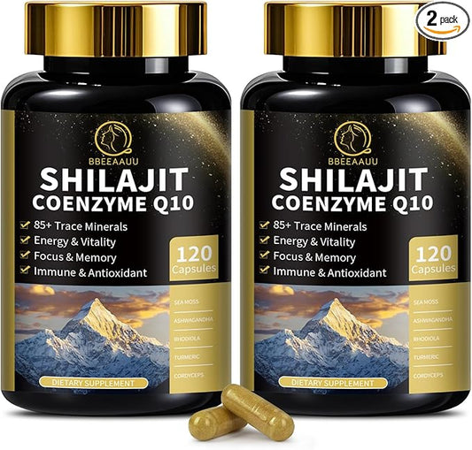 Shilajit Capsules with Sea Moss & Ashwagandha for Men & Women,12 in 1 Himalayan Shilajit Supplements with Coenzyme Q10, Fulvic Acid & Humic Acid, Lion's Mane, Energy & Immune, 120 Count, 2 Pack