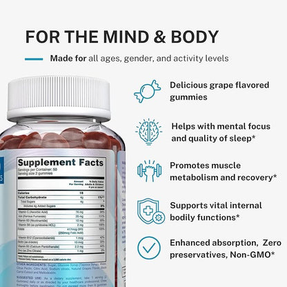 Iron Gummies for Women, Men & Kids - Iron Supplement with Vitamin C, A, Vitamins B Complex, Biotin & Zinc - Multivitamin Chewable Iron Gummies for Adults - Alternative to Iron Pills, Capsules, Tablets