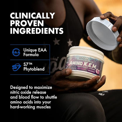 Evogen Amino K.E.M. - EAA & BCAA Powder Pump Volumizer | BCAAs Amino Acids Supplement for Blood Flow, Muscle Growth, & Hydration | Grape Cotton Candy | 30 Servings