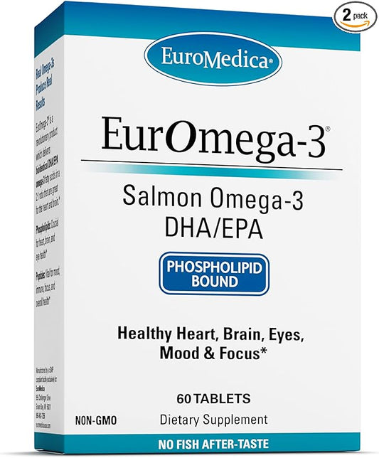 Euromedica EurOmega-3 - Dietary Supplement with EPA & DHA - Omega-3 Tablets for Brain & Heart Health Support - Nutritional Supplement with Essential Fatty Acids & Peptides - 60 Tablets
