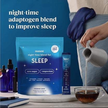 Moment Sleep Powder (Shark Tank) | Hot Chocolate | Melatonin Alternative | 0 Sugar | Low Calorie | Mushroom Drink | Adaptogens, Reishi, GABA, Magnesium, Chamomile | Keto | Dairy Free | 15 Servings