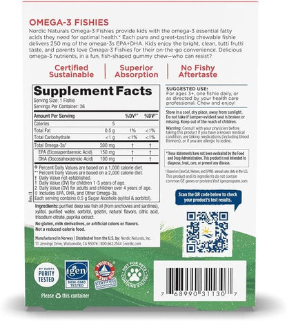 Nordic Naturals Nordic Omega-3 Fishies, Tutti Frutti - 36 Fishies - 300 mg Total Omega-3s with EPA & DHA - Healthy Brain, Mood, Vision & Immune System - Non-GMO - 36 Servings