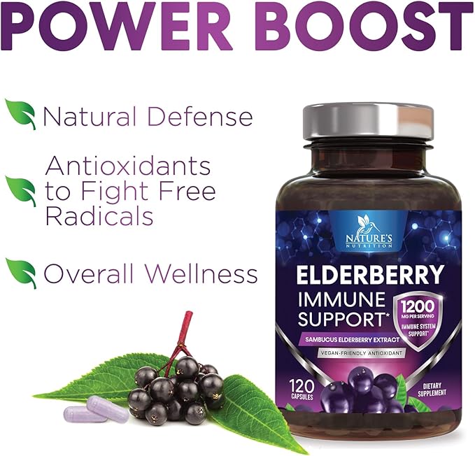 Elderberry Immune Support Extract Capsules - Daily Immune Support for Adults with Natural Sambucus Black Elderberry Antioxidant - No Sugar & Gluten Free Vitamin, Non-GMO Supplement - 120 Capsules