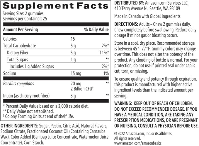 Amazon Basics Prebiotic & Probiotic Gummies, 2 Billion CFU, Blue Raspberry, 50 Count (2 per Serving) (Previously Solimo) (Pack of 2)