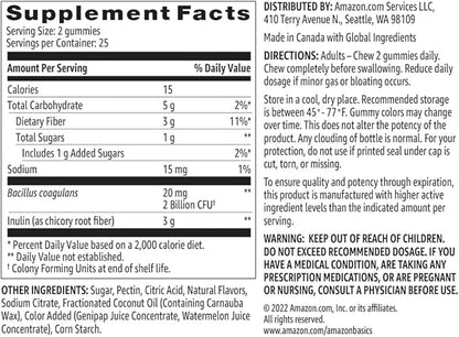 Amazon Basics Prebiotic & Probiotic Gummies, 2 Billion CFU, Blue Raspberry, 50 Count (2 per Serving) (Previously Solimo) (Pack of 2)