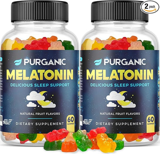 (2-Pack) Melatonin Gummies for Kids & Adults - Sleep Aid Gummy Vitamins - 5mg or 10mg Dose - Natural Assorted Fruit Flavor Supplement - Healthy Restful Deep Sleep Cycles - 120 Gummies