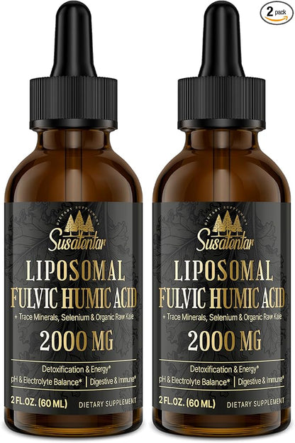Trace Minerals Electrolytes Drops 2000 MG | Liquid Liposomal Fulvic Humic Acid Supplement | 85+ Trace Minerals | Hydration | Detoxification | Energy | pH Balance | Digestion | Immunity | 4 Oz