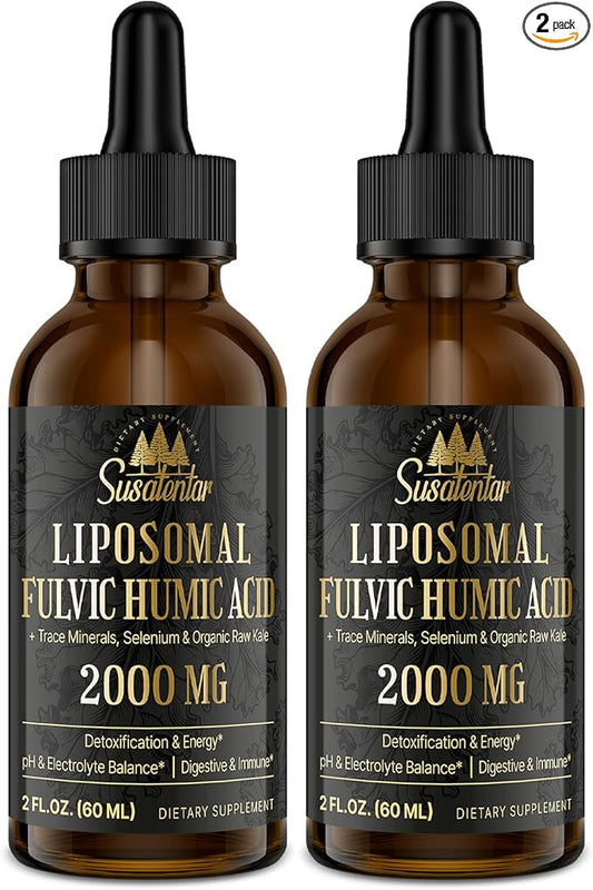 Trace Minerals Electrolytes Drops 2000 MG | Liquid Liposomal Fulvic Humic Acid Supplement | 85+ Trace Minerals | Hydration | Detoxification | Energy | pH Balance | Digestion | Immunity | 4 Oz