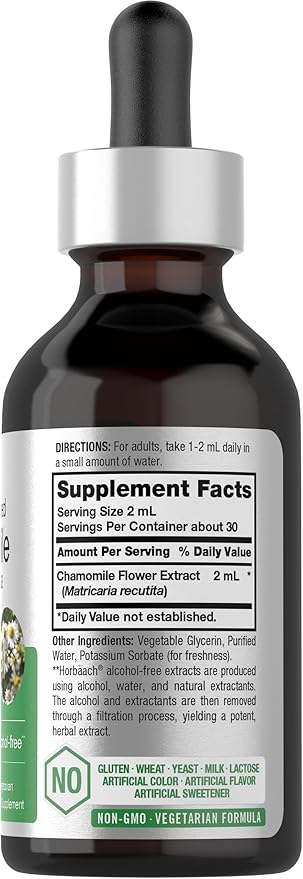 Horbäach Chamomile Extract Liquid | 2 fl oz | Alcohol Free Supplement | Vegetarian, Non-GMO, Gluten Free Tincture