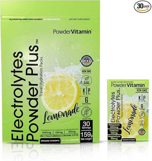Electrolytes Powder Plus, Keto, Lemonade, Zero Sugar, 1000mg Potassium, 120mg Calcium, 120mg Magnesium, Non-GMO, Zero Calories, 30 Hydration Packets