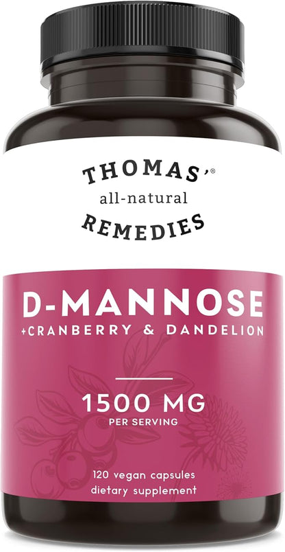 Thomas' all-natural Remedies D-mannose 1200mg - with Cranberry and Dandelion - Natural Urinary Tract and UTI Health Support - Best dmannose Capsules - NO fillers, All-Natural, Vegan - 120 Capsules