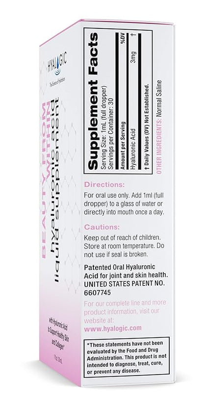 Hyalogic Beauty From Within Hyaluronic Acid Liquid Supplement - Liquid Hyaluronic Acid for Skin Hydration, and Collagen Boost - Vegan, Gluten-Free, Odorless & Tasteless (1 Fl Oz)