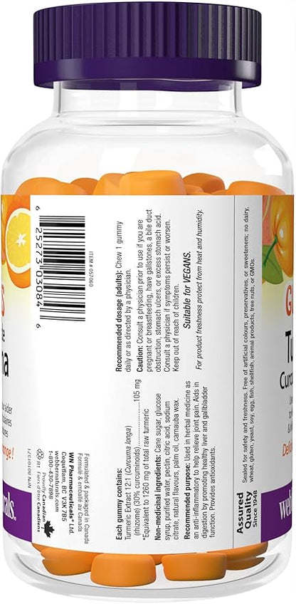 Webber Naturals Turmeric Curcumin Gummies 1260 mg Orange, 120 Gummies