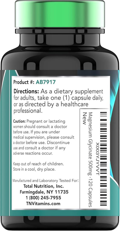 Magnesium Glycinate 500mg Per Capsule - 120 Count | 4 Month Supply! | Pure Chelated Magnesium Supplement for Sleep, Calm, Nerve, Joint, & Bone Support* | AKA Magnesium Bisgycinate | Non-GMO