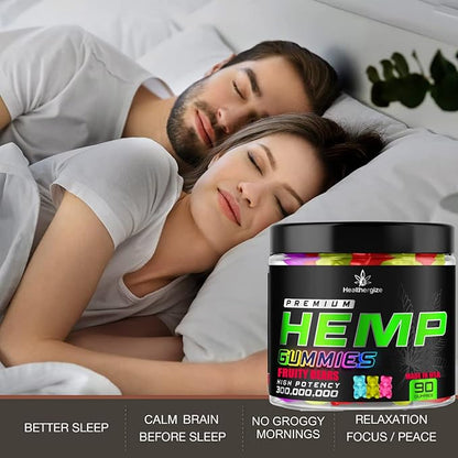 Hemp Gummies Premium Hemp Oil Gummy Bears Edibles-Natural Calm, Peace and Relaxation-Promote Sleep, Back-Natural Omega 3 6 9-High Potency Hemp-Made in USA