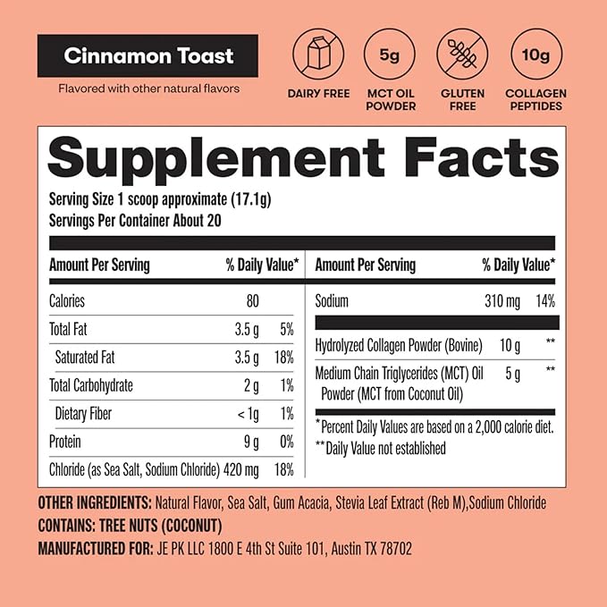 Perfect Keto Collagen Peptides Protein Powder with MCT Oil, Hydrolyzed Collagen, Type I & III Supplement, Gluten Free Grass Fed, Low Carb, Keto Coffee Creamer, Collagen for Women & Men, Cinnamon Toast