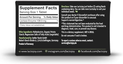 LactoJoy Lactase Pills I 45 Pieces I Powerful Lactase Enzymes for Lactose Intolerance I Ultra Pure Lactase for Improved Digestion I 100% Vegan