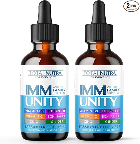 6-in-1 Liquid Multivitamin Supplement | 100% Daily Zinc, Vitamin D3 and Vitamin C Immunity Drops | Elderberry, Echinacea & Ginger Defense Support for Adults & Kids (Passion Fruit, 4oz-2pk)