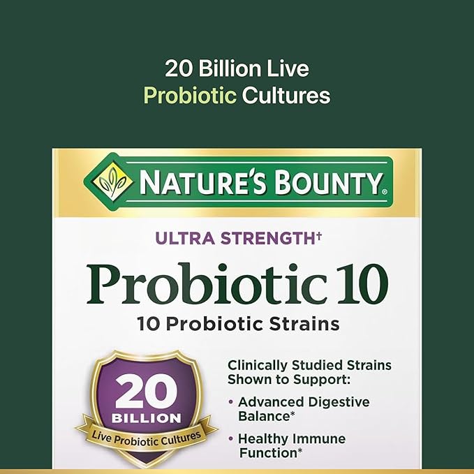 Nature's Bounty Probiotic 10 Daily Probiotic Supplement for Digestive, Immune, and Upper Respiratory Support, Ultra Strength, 30 Capsules 1 Pack