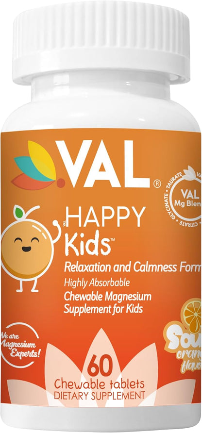 VAL Magnesium for Kids | High-Absorption Magnesium for Calm, Relaxation & Focus | Mg Glycinate, Citrate & Taurate | with Vitamin B6, D & C | Sugar-Free, Non-GMO | 60 Chewable Tablets