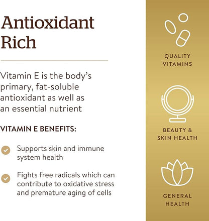 Solgar Vitamin E 268 MG (400 IU) (d-Alpha Tocopherol & Mixed Tocopherols), 100 Softgels - Supports Immune System & Skin Nutrition - Natural Antioxidant - Gluten Free, Dairy Free - 100 Servings