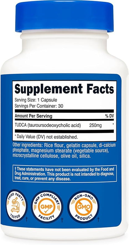Nutricost Tudca 250mg, 30 Capsules (Tauroursodeoxycholic Acid) - Gluten Free, Non-GMO