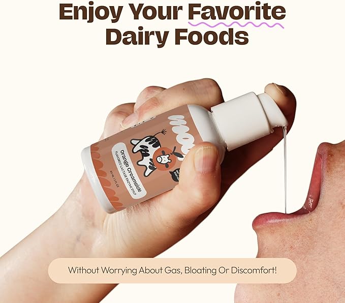 Lactase Enzyme Drops 2oz – Delicious Orange Creamsicle Flavor – 10,000 FCC Units for Fast Acting Dairy Relief – Customizable Dosing for Lactose Intolerance – Portable Twist-to-Lock Pump