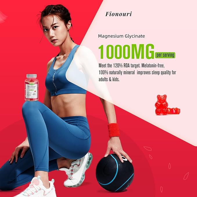 Magnesium Glycinate Gummies 1000mg - for Adults Magnesium Potassium Supplement with Vitamin D, B6, CoQ10 for Calm Mood & Sleep Support - 120 Strawberry Flavor-2 Pack