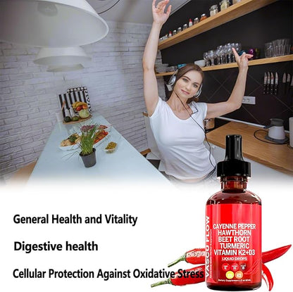 Cayenne Pepper Drops, Clean Nutra Cayenne Pepper Extract with Hawthorn Beet Root 60ml Plant-Based Liquid (2Pcs)