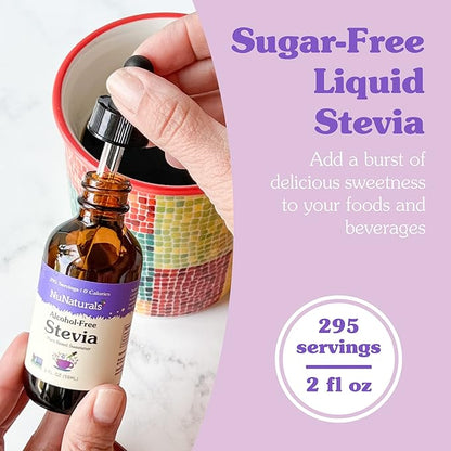 NuNaturals Liquid Stevia, Sugar-Free Sweetener, Plant-Based Sugar Substitute, Zero Calorie, Unflavored, Alcohol-Free, 2 oz
