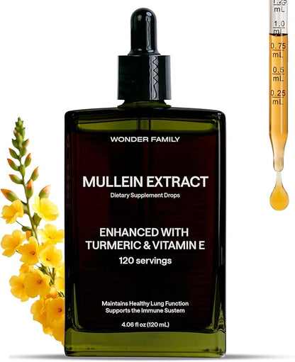 Mullein Drops - Mullein Leaf Extract for Lungs Cleanse & Detox - 3-in-1 Lung Support Supplement