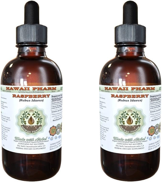 Raspberry Alcohol-Free Liquid Extract, Organic Raspberry (Rubus idaeus) Dried Leaf Glycerite Natural Herbal Supplement, Hawaii Pharm, USA 2x2 fl.oz