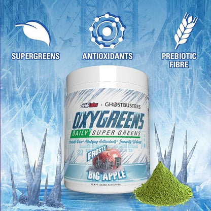 EHP Labs x Ghostbusters OxyGreens Super Greens Powder - Spirulina & Chlorella Superfood, Green Juice Powder with Prebiotic Fibre, Antioxidants & Immunity Support, 30 Serves (Frosty Big Apple)