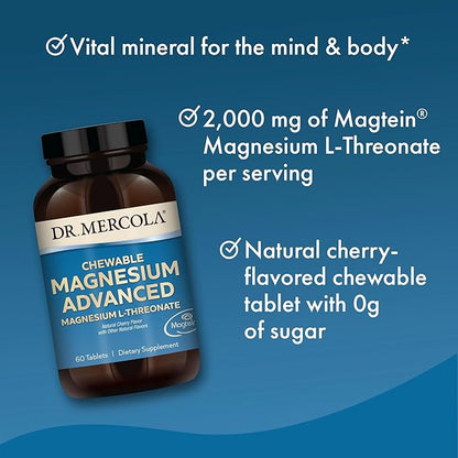 Dr. Mercola Magnesium Advanced, 30 Servings (60 Tablets), Dietary Supplement, Magnesium L-Threonate, Cherry Flavor, Non-GMO - 2 Pack