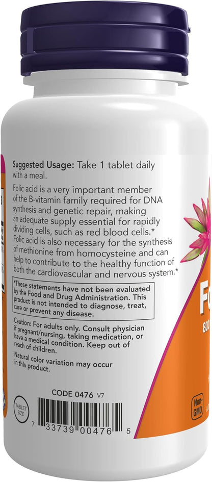 NOW Supplements, Folic Acid 800 mcg + B-12 (Cyanocobalamin) 25 mcg, B Complex Vitamin, 250 Tablets (Pack of 2)